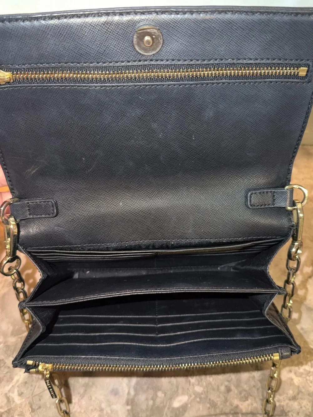 Tory Burch Black Leather Logo Clutch Wallet with Gold Emblem
